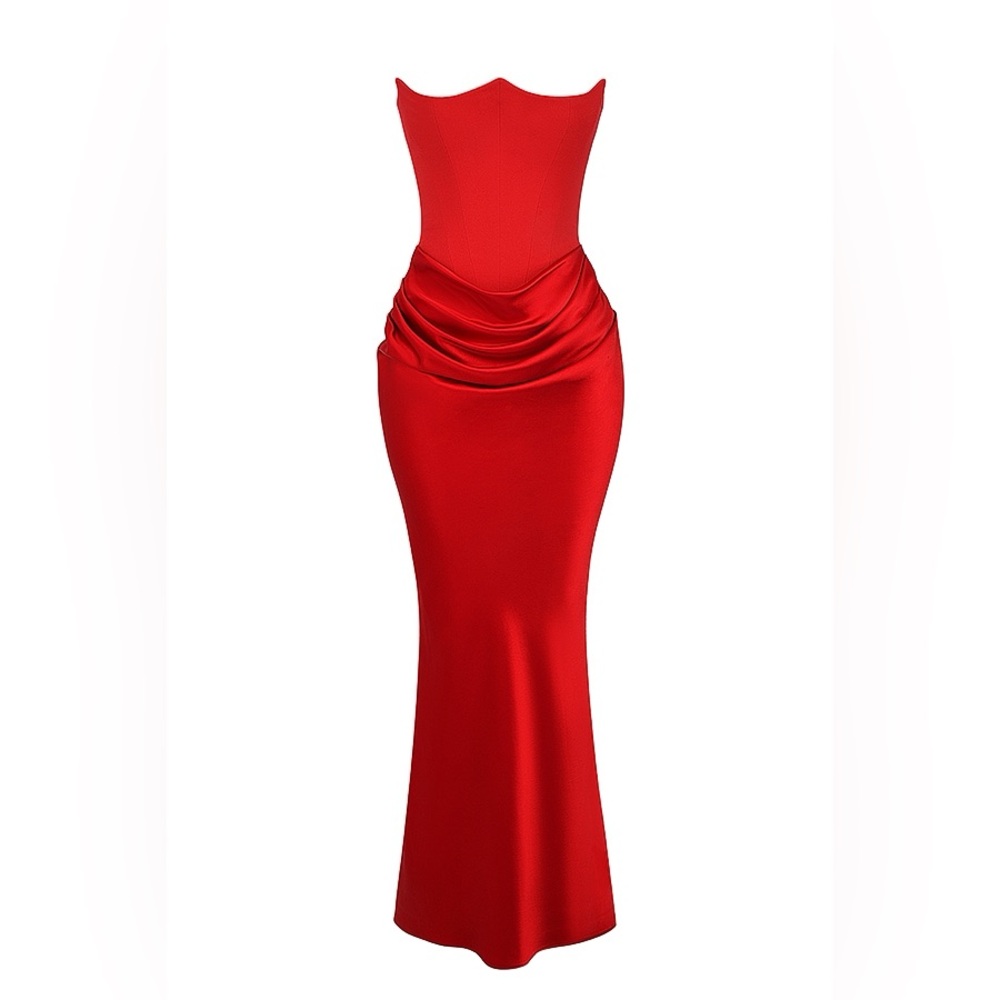 House of CB Vibrant Red Strapless Dress - Picture 2 of 4